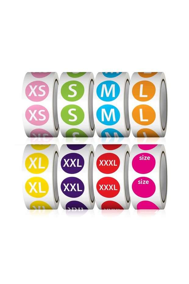 Mixed Color 2400 Pcs Clothing Size Sticker Labels, Colorful Round Self Adhesive Clothing Size Sticke