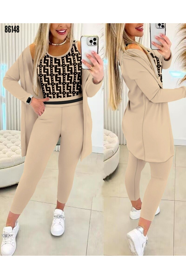 Women's Elegant Crepe Three-Piece Suit Long Sleeve Modern Combination