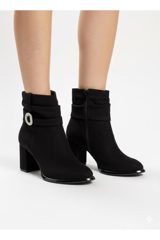 655454 Siyah Süet Topuklu Bot - 1