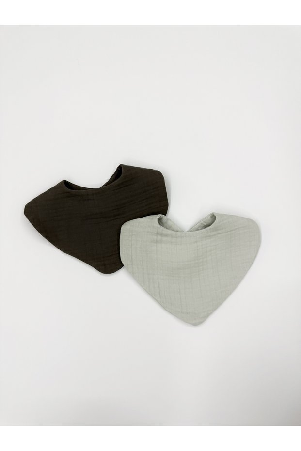 2-Pack 100% Cotton 8-Layer Muslin | With Snap Fasteners | Baby Food & Drool Bib | Scarf | Yaka | Gray