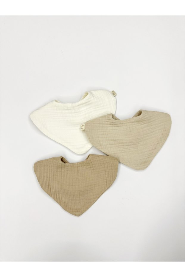 3-Pack 100% Cotton 8-Layer Muslin | With Snap Fasteners | Baby Food & Drool Bib | Scarf | Yaka | Beige