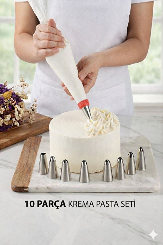 Cream Piping Bag Set 10-Piece Cake Cream Decorating Bag with Stainless Steel Tips