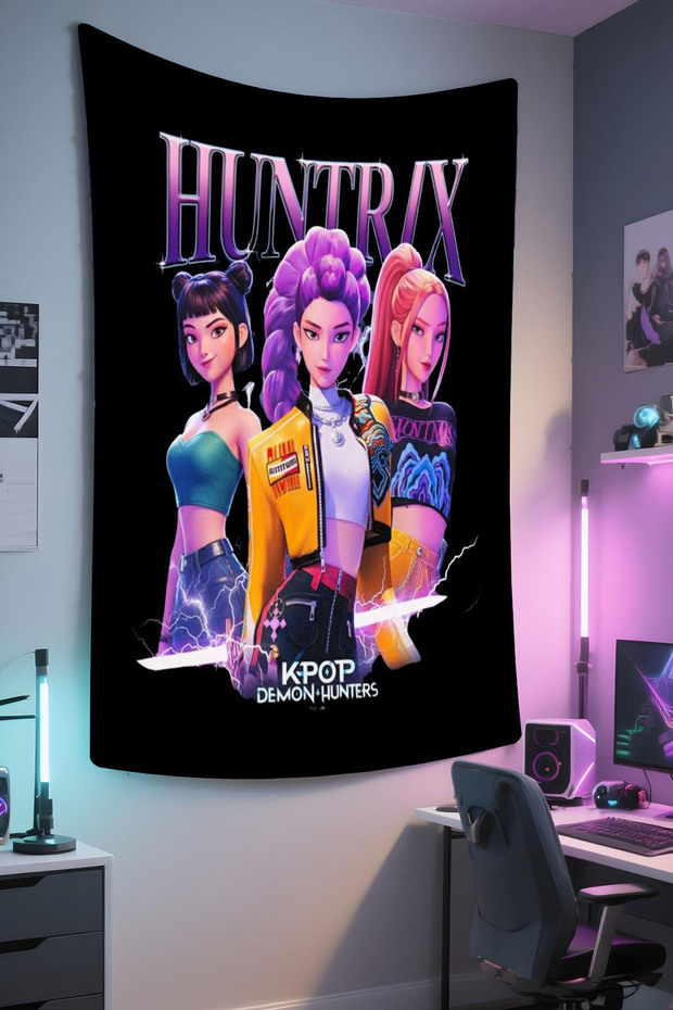 Demon Hunters Printed Wall Hanging – K-Pop Themed, High-Quality Fabric, Tapestry Wall Carpet