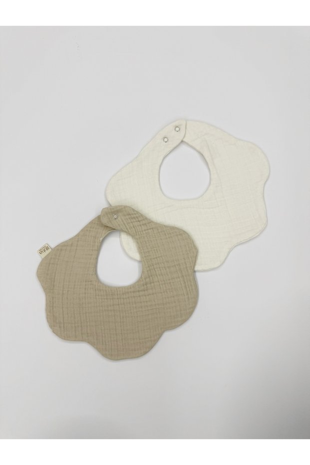 2-Pack Daisy 100% Cotton 8-Layer Muslin | With Snap Fasteners | Baby Food & Drool Bib | Scarf | Yaka | Beige