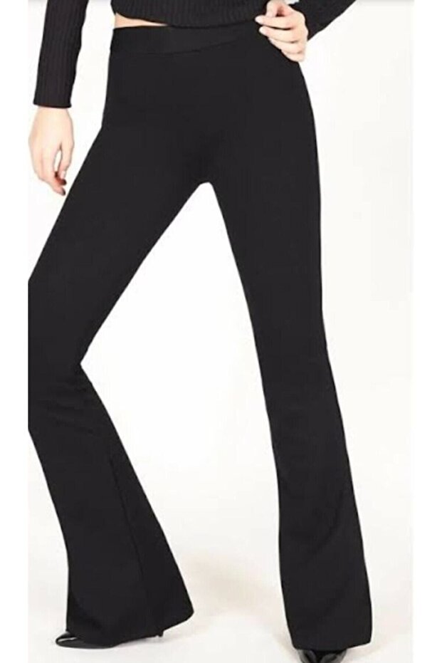 Çelik Örme Siyah Ispanyol Paça Tayt - 1