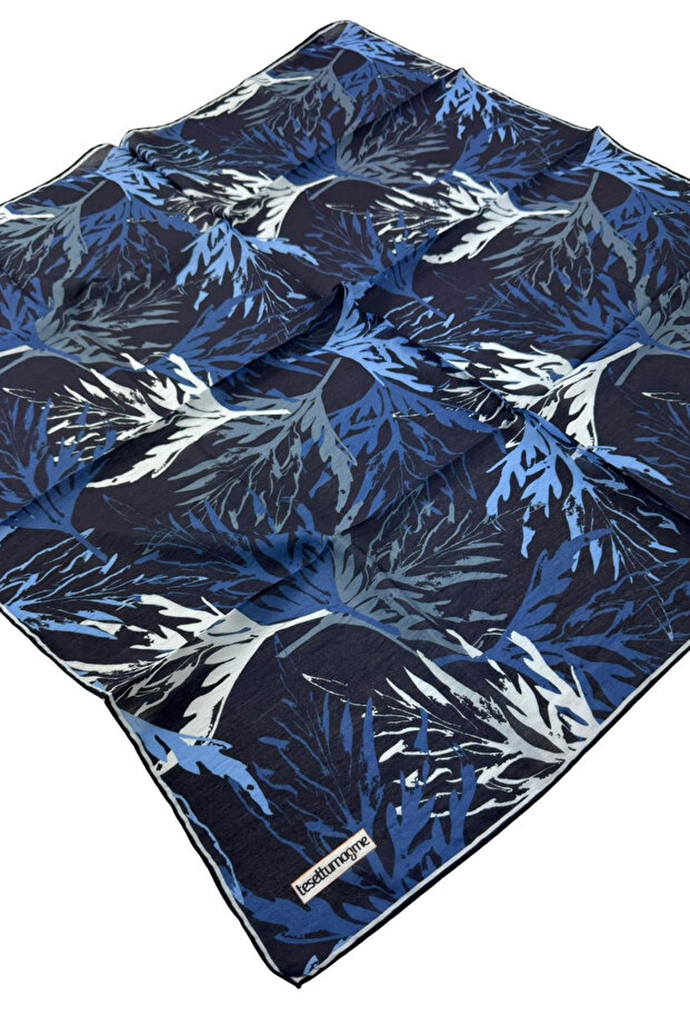 Ecozen Scarf Tn2105 Floral Pattern 06-Indigo-Black-White