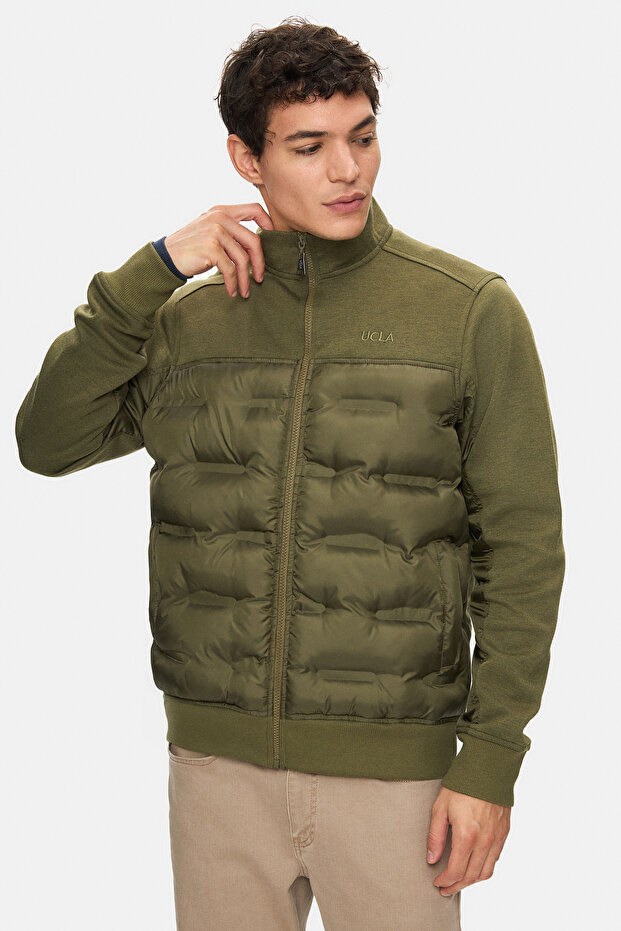 Munoz khaki zippered and pocketed scuba fabric standard fit men's jacket