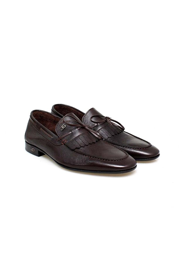 Brown Laceless Genuine Leather Men's Shoes