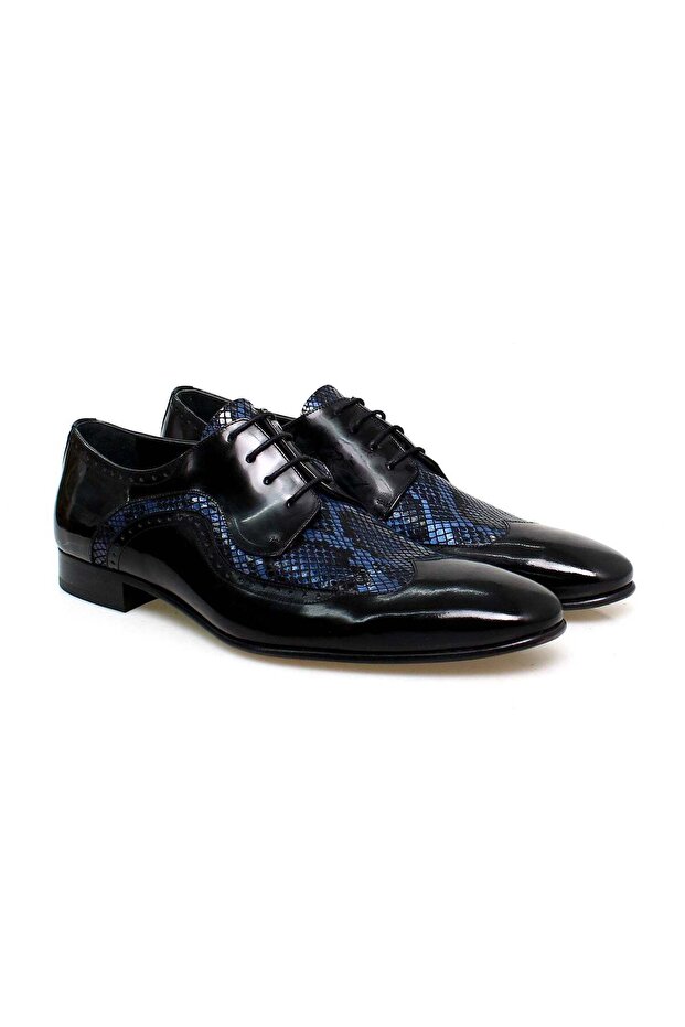 Black Color Lace-Up Genuine Leather Men's Shoes