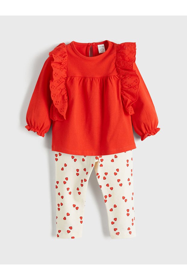 Create your style with uzg store: red heart patterned baby girl blouse and leggings set