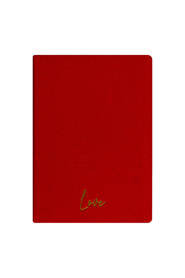 Love Notebook - Linen Hard Cover - Checkered 192 Pages – 15X21.3Cm - Red