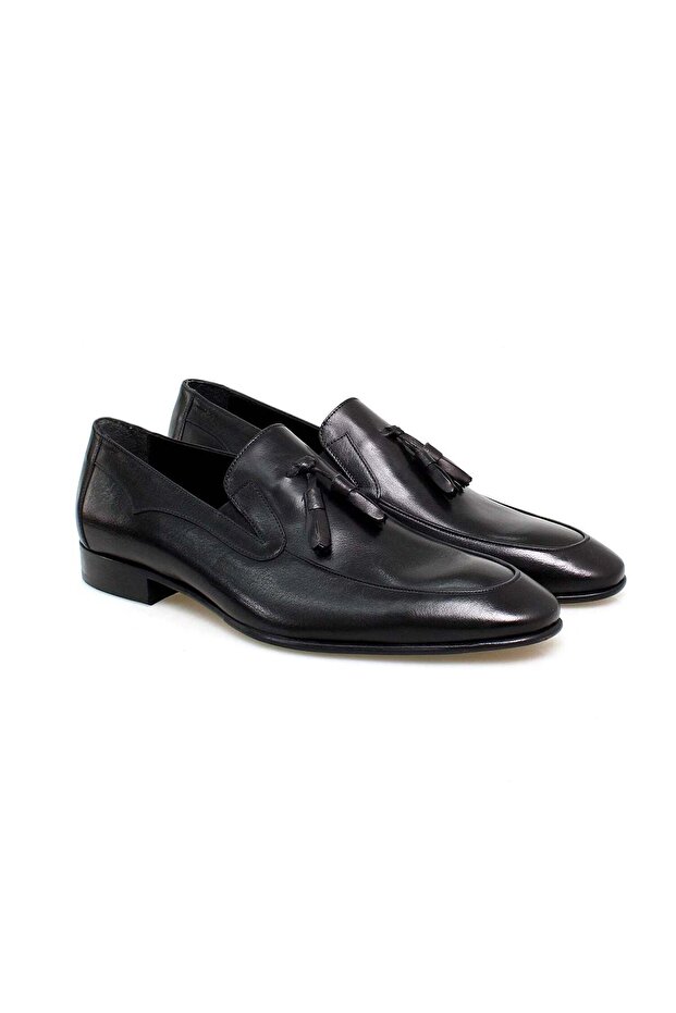 Black Color Laceless Genuine Leather Men's Shoes