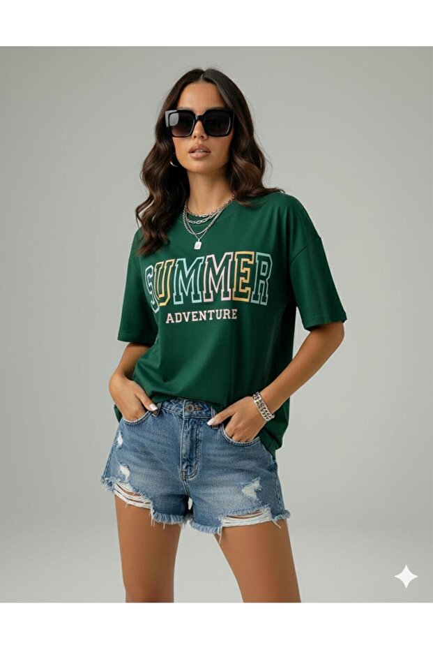 Summer Printed Women's Crew Neck Basic T-Shirt