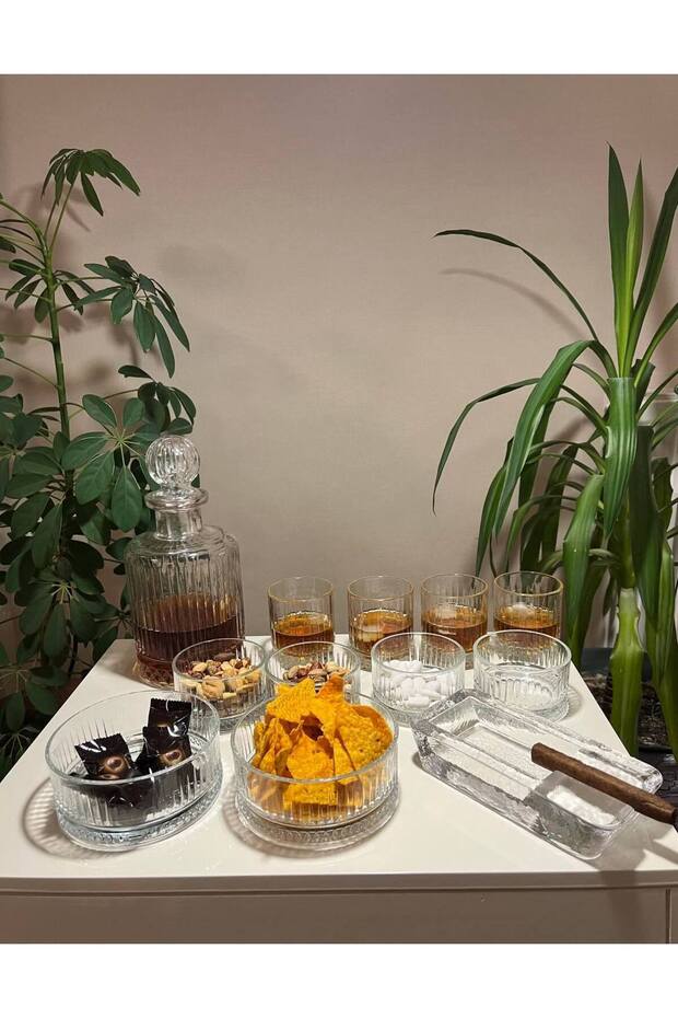 12-Piece Whiskey Set: 4 Whiskey Glasses, 1 Decanter, 6 Snack Bowls, 1 Cigar Ashtray