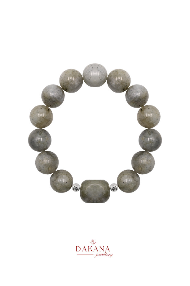 Certified Labradorite Stone Rectangle and 12mm Natural Stone Bracelet
