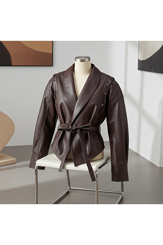 جاكيت جلد بني كلاسيكي - 3