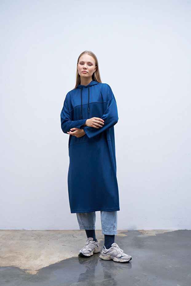 Kapişonlu Dikişli Sweatshirt - 1