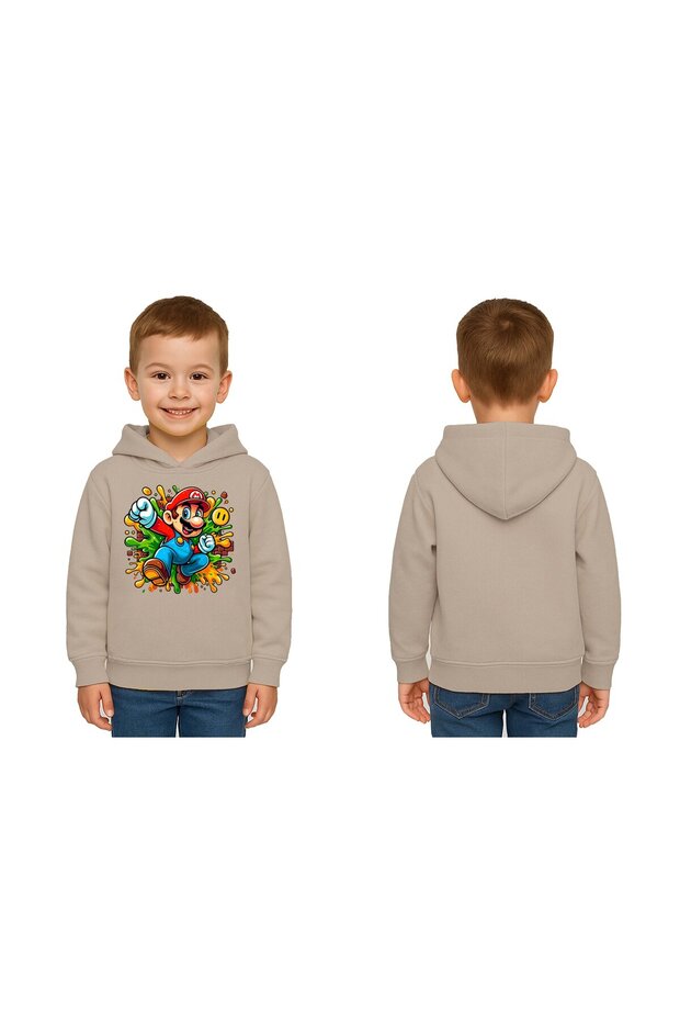 Unisex Super Mario Printed Children's Sweatshirt Hooded 3 Thread Raster