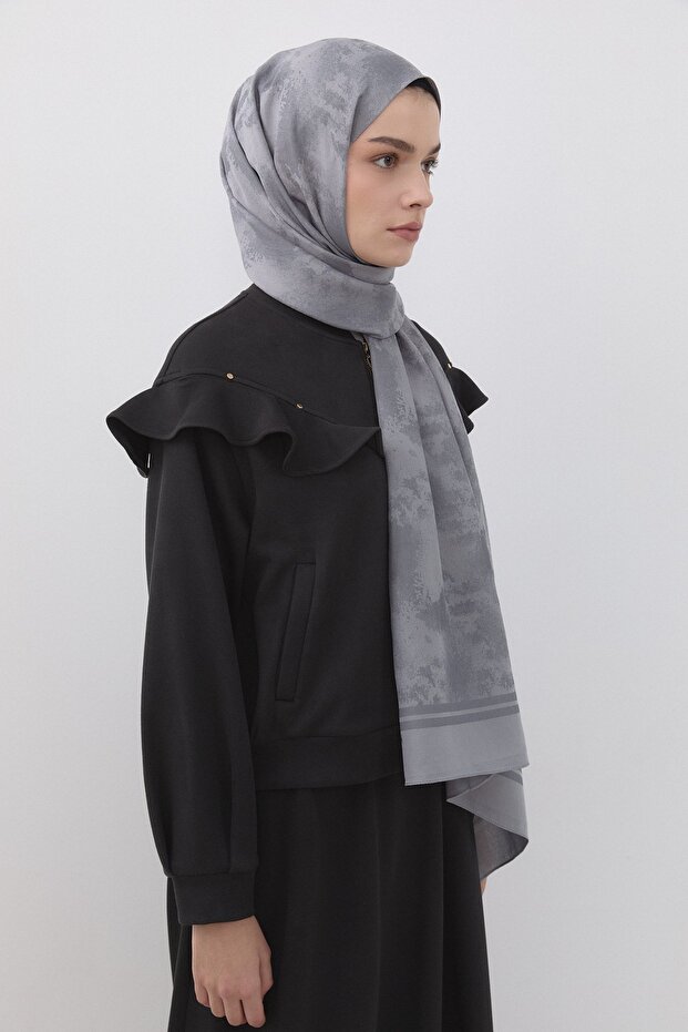 Wave Pattern Naia Cotton Shawl Gray