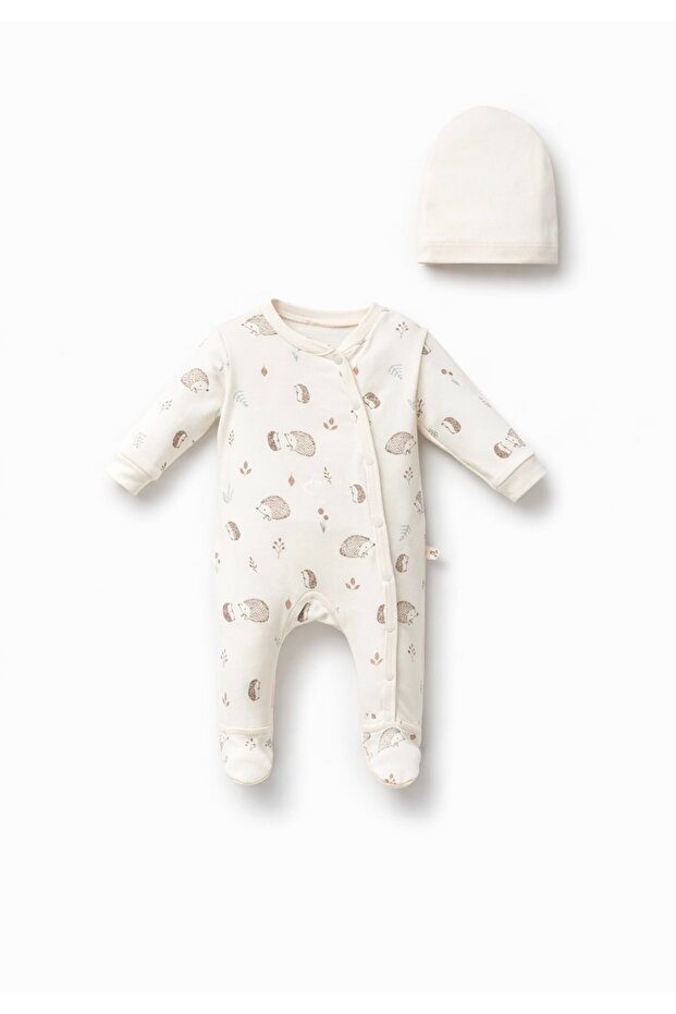 Patterned Hat Baby Romper - 1