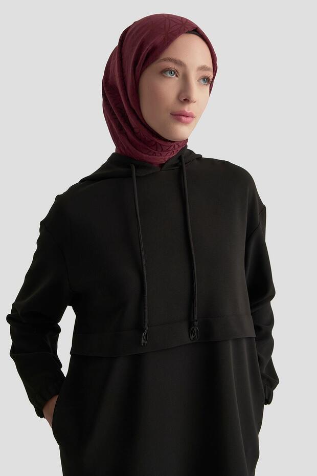 Kapüşonlu Basic Tunik - Siyah - 5
