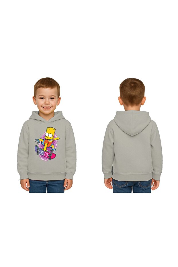 Unisex Simpson Printed Children's Swaetshirt Hooded 3 Thread Rased