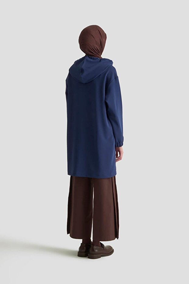 Kapüşonlu Basic Tunik - Lacivert - 5
