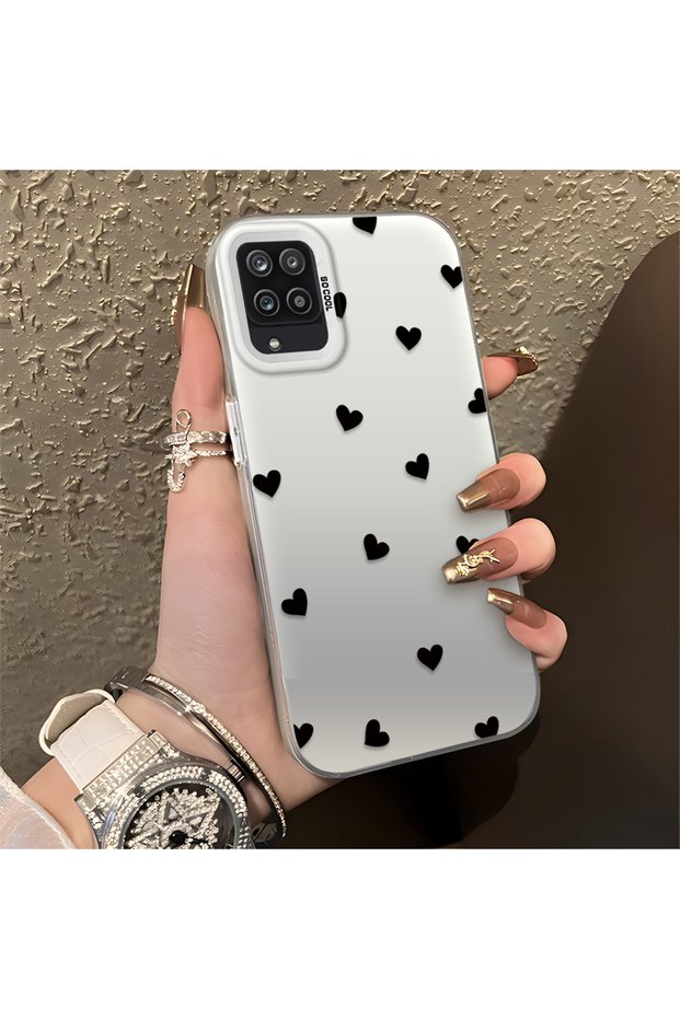 Samsung Galaxy A12/M12 Compatible Silicone Edge Hard Back Anti-Fall Case Heart Patterns