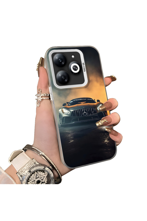 Tecno Spark 20C Compatible Silicone Edge Hard Back Anti-Fall Case Racing Car Style