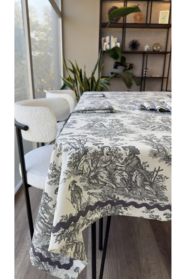 طقم مفرش طاولة منقوش باللون الرمادي - 2