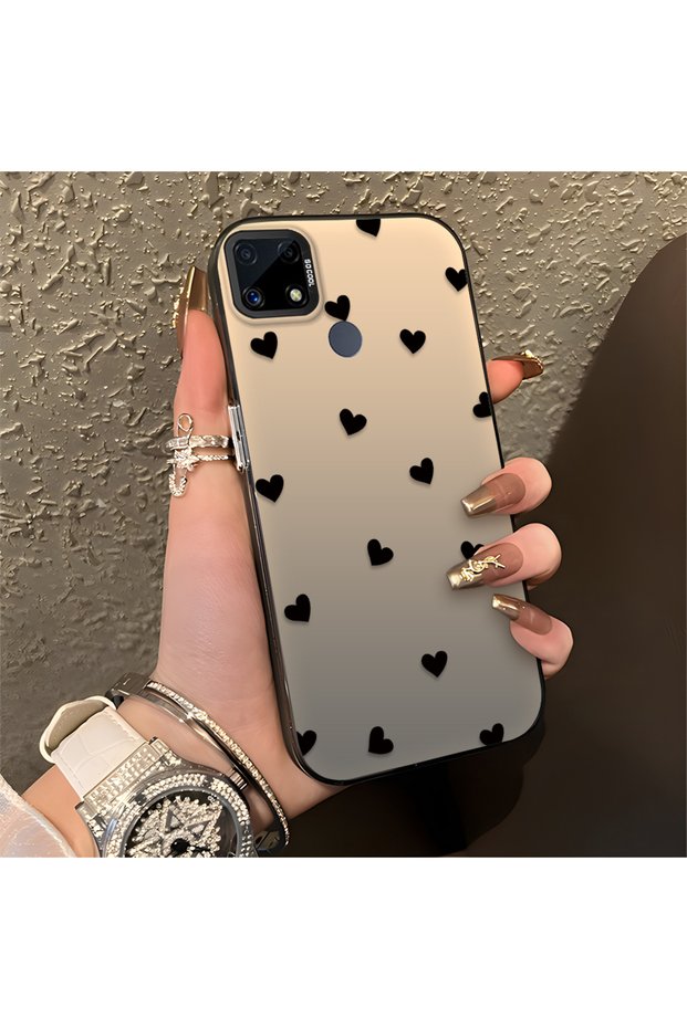 حافظة مضادة للسقوط من السيليكون المتوافقة مع هاتف Realme C25، بأنماط على شكل قلب