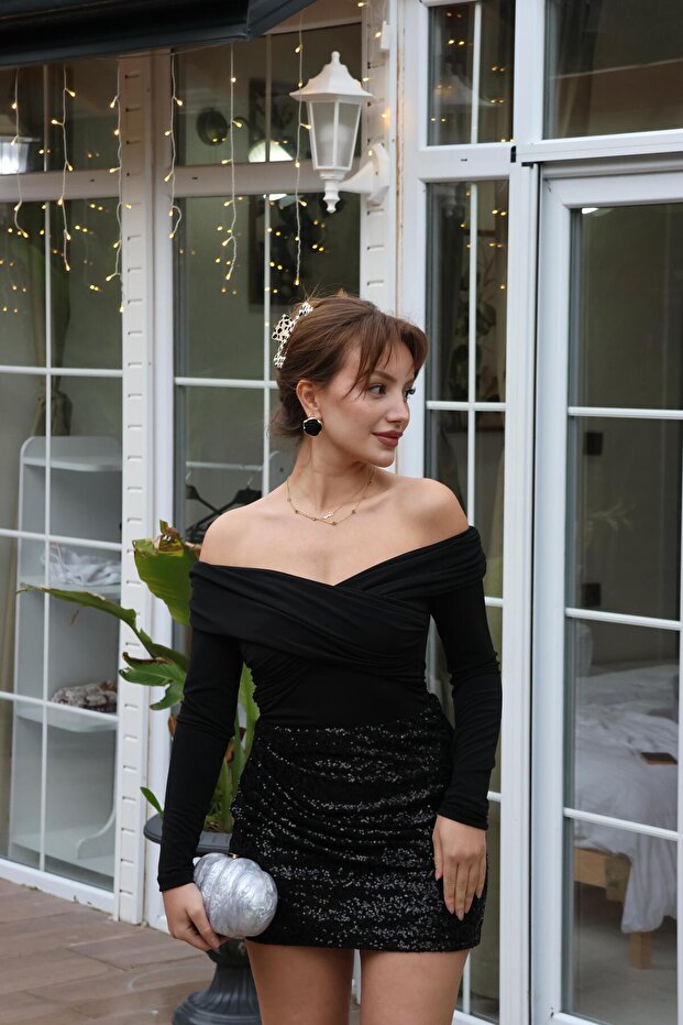 Siyah Payet Mini Etek - 1