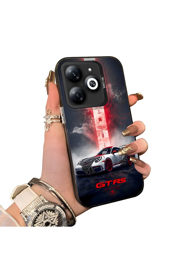 Tecno Spark 20C Compatible Silicone Edge Hard Back Anti-Fall Case Racing Car Style