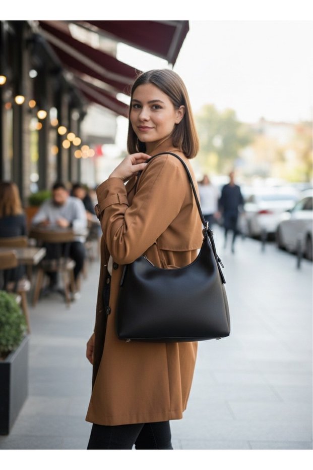 Women's Black Leather Shoulder Bag – Shoulder Bag, Special Model Nysa 20X31Cm