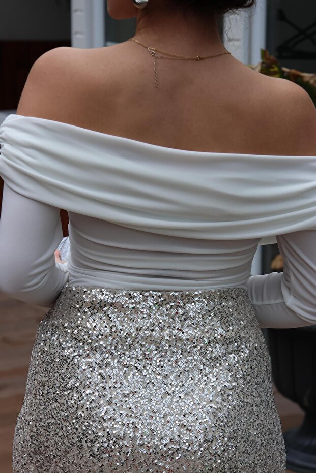 BEYAZ DRAPELİ KAYIK YAKA BLUZ - 4