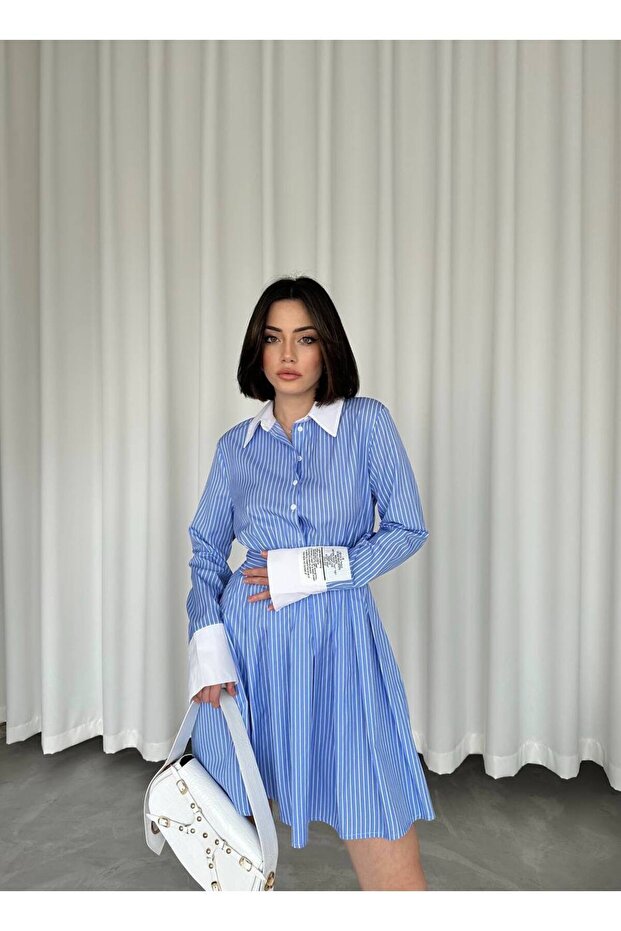 Women's Sleeve Detail Striped Shirt Dress