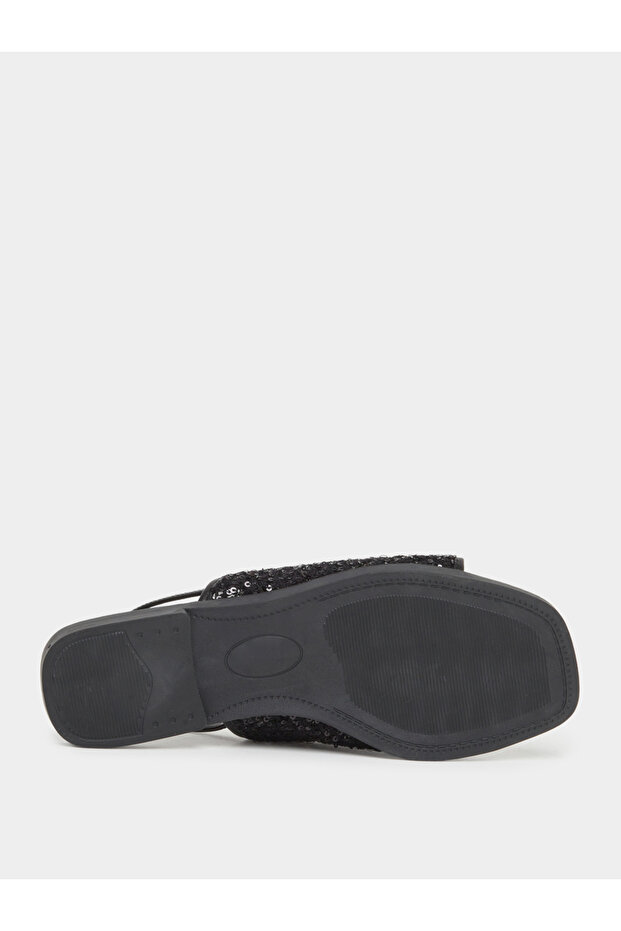 Black Sequin Flat Sandals - 6
