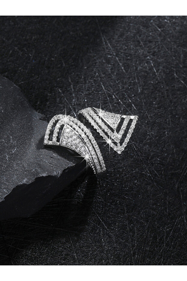 خاتم مفتوح هندسي من الفضة - 4