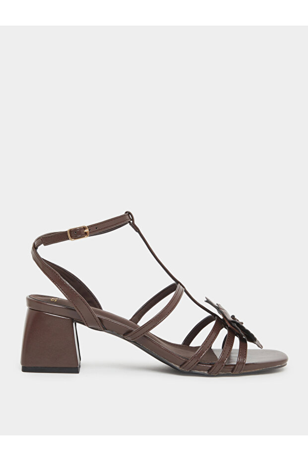 Ankle Strap Heel Sandals with Flower Detail