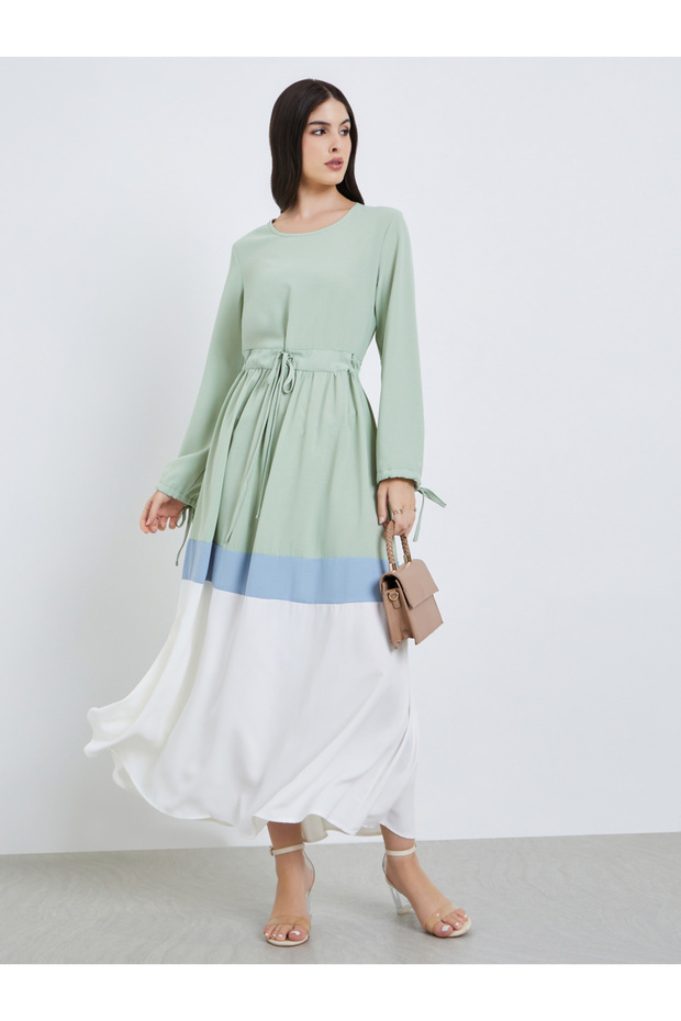 Women Color Block Belted Jalabiya