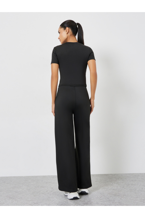 Solid Crop Top and Drawstring Loose Pants Set - 5