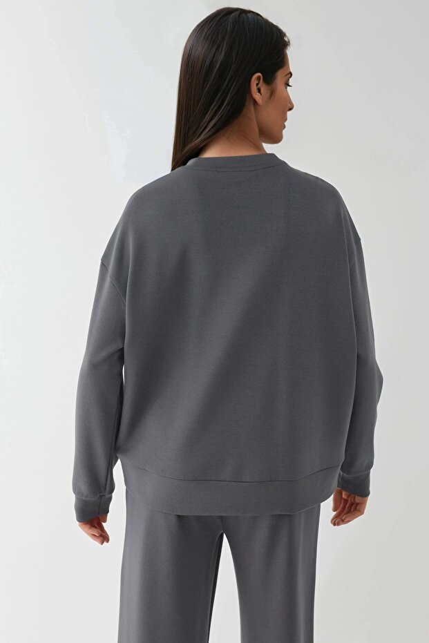 Modal Touch Basic Sweatshirt & Geniş Paça Pantolon İkili Takım - 8