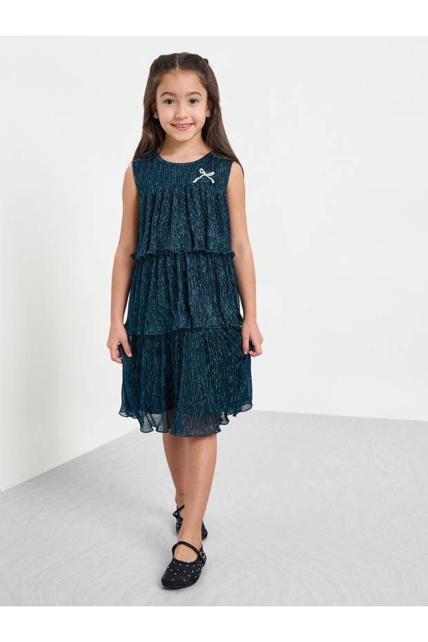 Girls Teal Sleeveless Tiered Dress