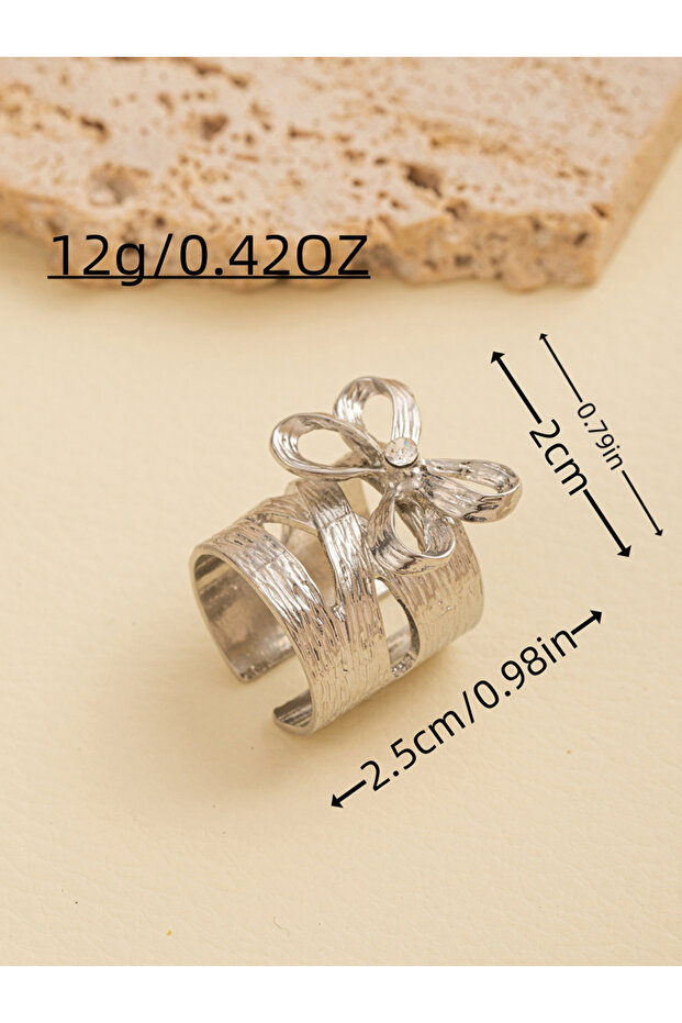 خاتم فضي مفتوح على شكل فيونكة - 3