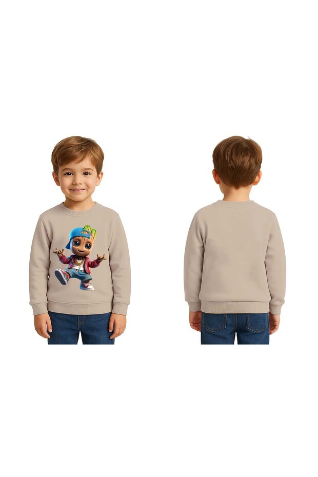 Unisex Groot Printed Children's Swaetshirt 3 Thread Raster