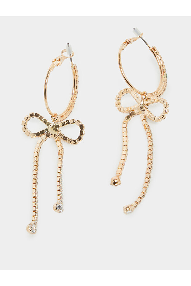 أقراط متدلية على شكل فيونكة ذهبية - 2