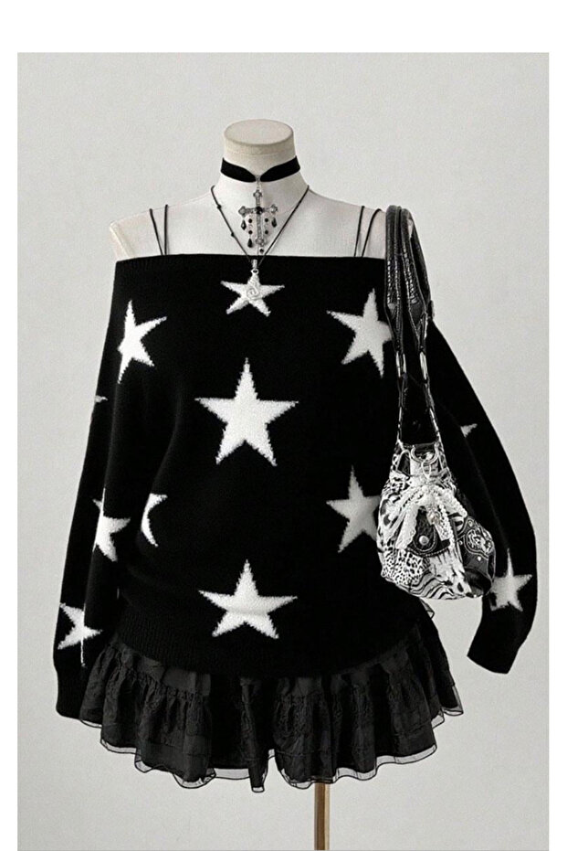Stars Desing Madonna Collar Strap Knitwear Sweater