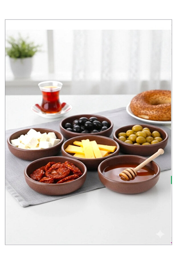 6 Pieces of Wood-Look Plastic Bowl Diameter: 10 cm Depth: 3 cm Plastic