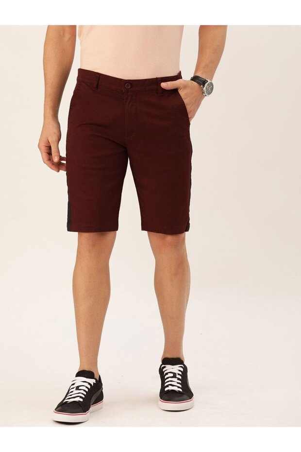 The Indian Garage Co Slim Fit Burgundy Solid Shorts