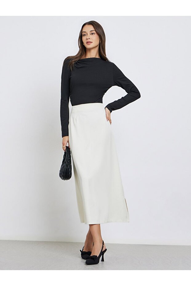 Women Cream A-Line Midi Skirt